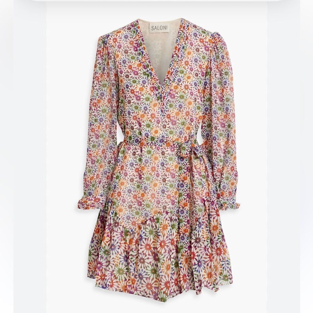 SALONI Franca Dress *No Belt* chiffon print mini baby doll Sz 10